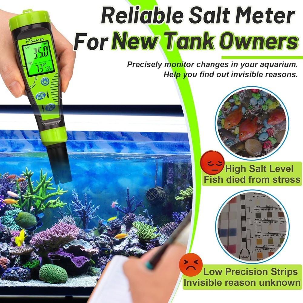 Multi-Functional Water Quality Tester - pH, Salinity, and EC for Pools and Ponds