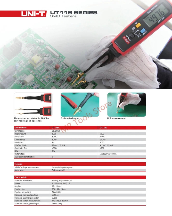 UNI-T UT116C SMD Tester; Resistor / Capacitor SMD Digital Multimeter