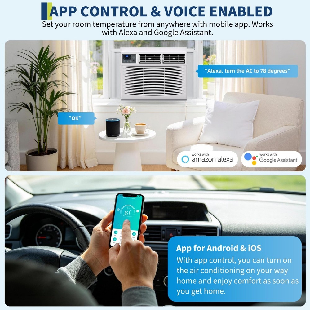 8000 BTU Window Air Conditioner with Heater Remote/App Control Cooling & Heating