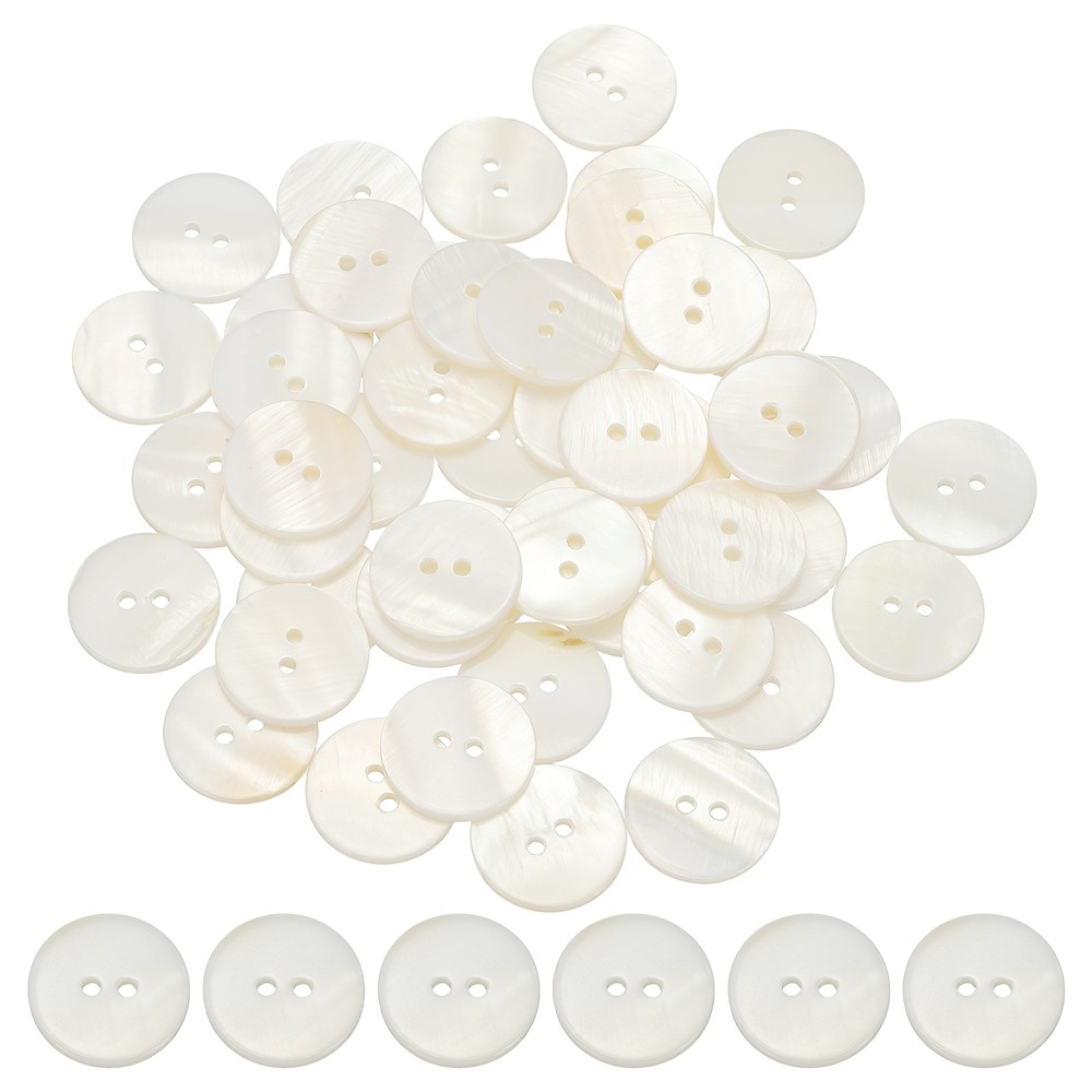 Natural Shell Button 2 Hole Shell Round Sewing Buttons 18 mm & 50 Pack & White