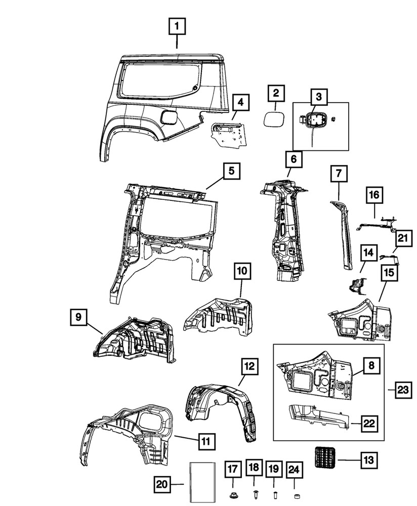 Genuine Mopar Quarter Lower Panel Left 68422759AA