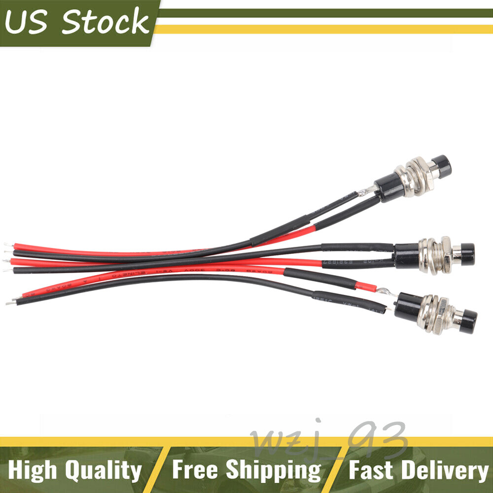3X BLACK SPST Mini Push Button Pre-Wired N/O Momentary Switch OFF-(ON)