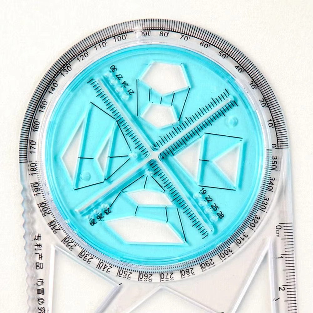 Rotary Multi-Function Geometry Ruler & Protractor | Precision Math Drawing Tool