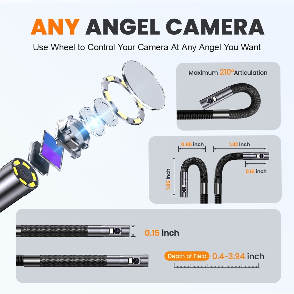3.9mm 3.7V/2600A Battery 210° Articulating Borescope Inspection Camera Endoscope