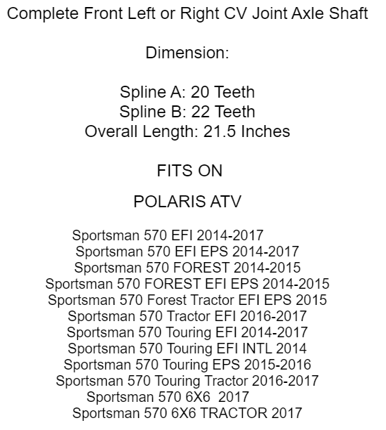 Front Left or Right CV Joint Axle Shaft for Polaris Sportsman 570 EFI 2014-2017