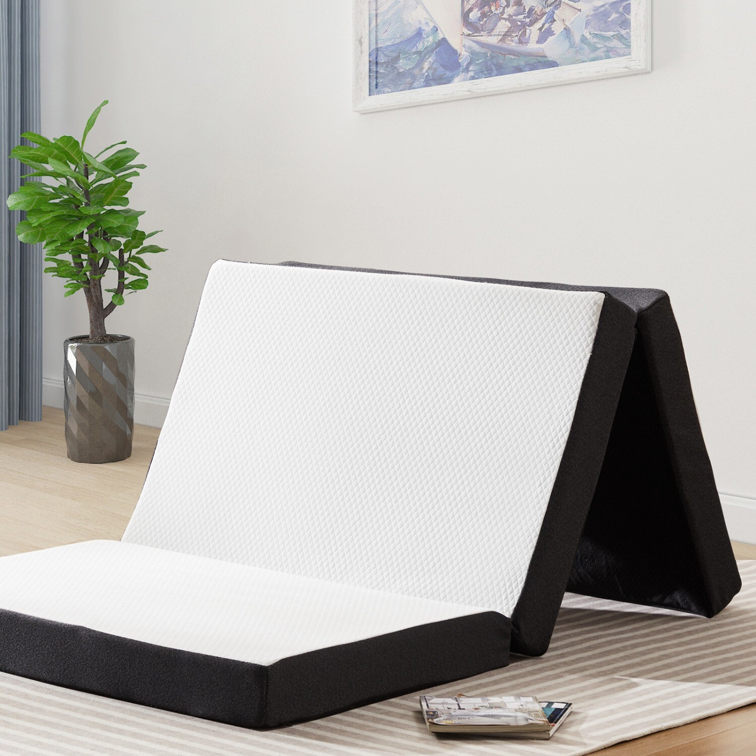 4" Tri-fold Memory Foam Mattress, Foldable Portable Floor Bed,Washable Cover