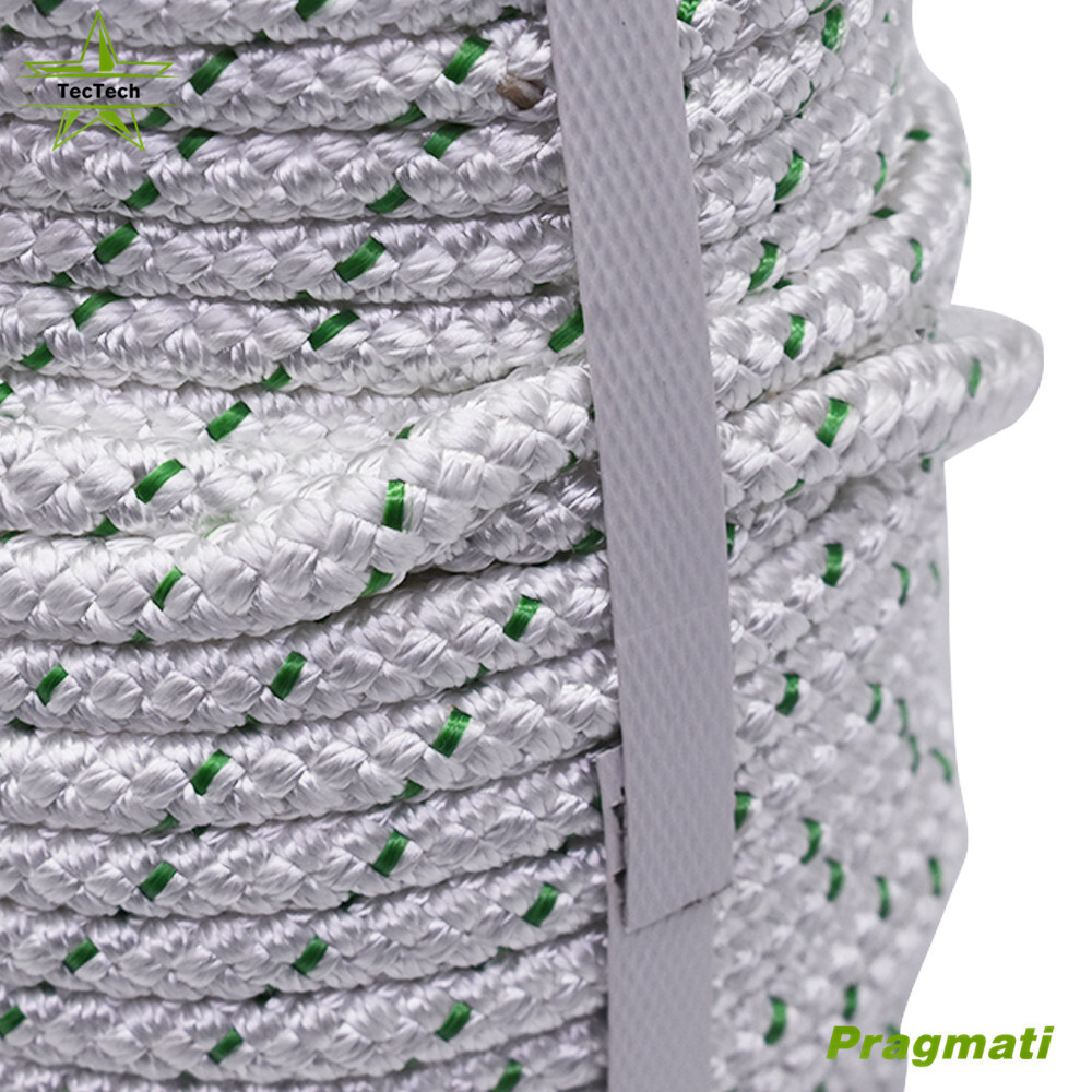 3/8''×100' Double Braid Polyester Halyard Flagpole Rope Line White&Green