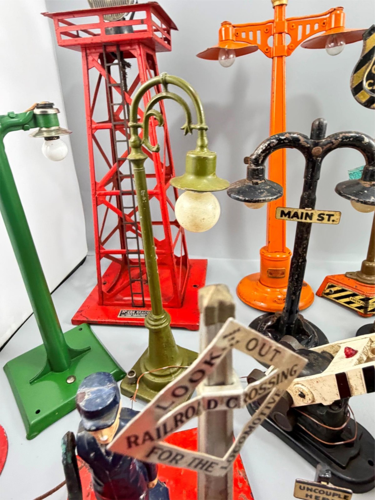 Assorted Lot of 33 O Gauge Lamp Posts Railroad Crossing Gate Bumper Etc.. AS IS