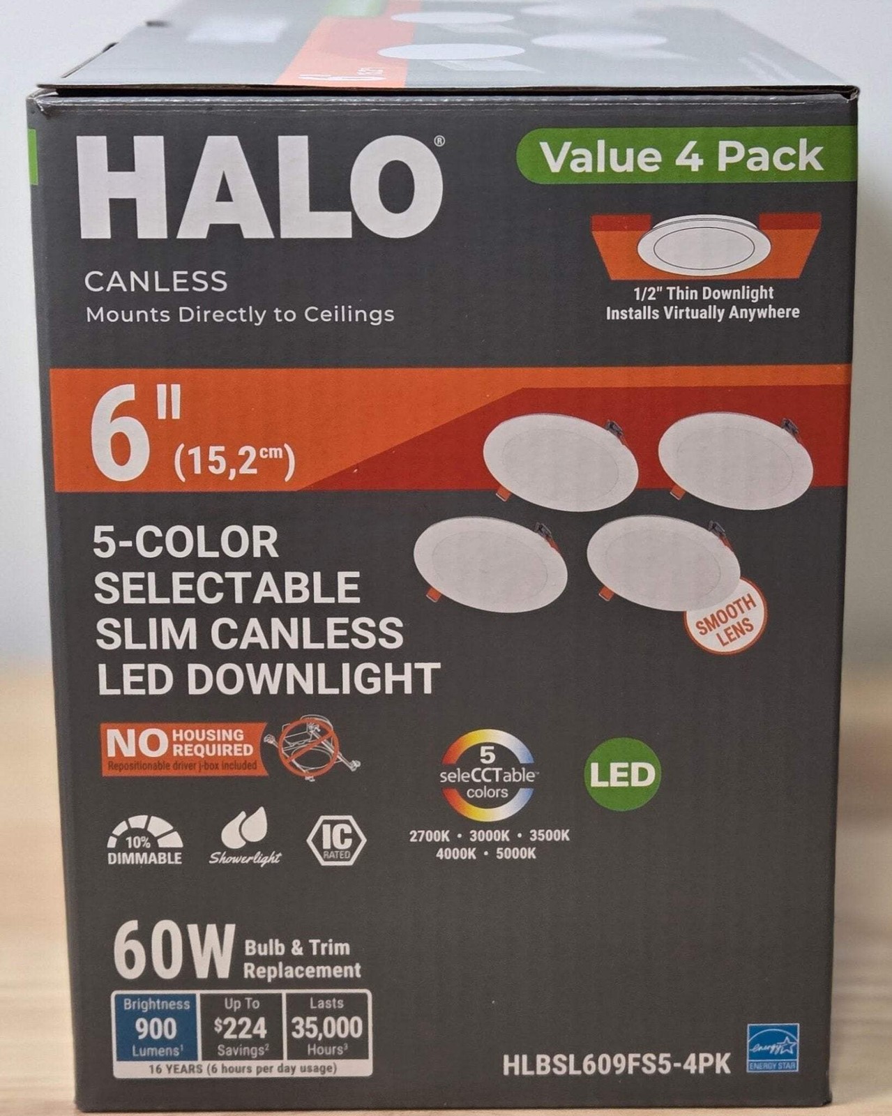 HALO HLBSL 6 in. Can Less Integrated LED White 4-Pack HLBSL609FS5-4PK 900 Lumens