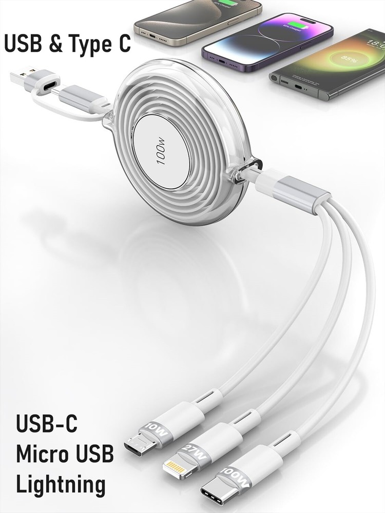 Multi Charging Cable 5 in 1 Multi USB Charger Cable Retractable Universal Multip