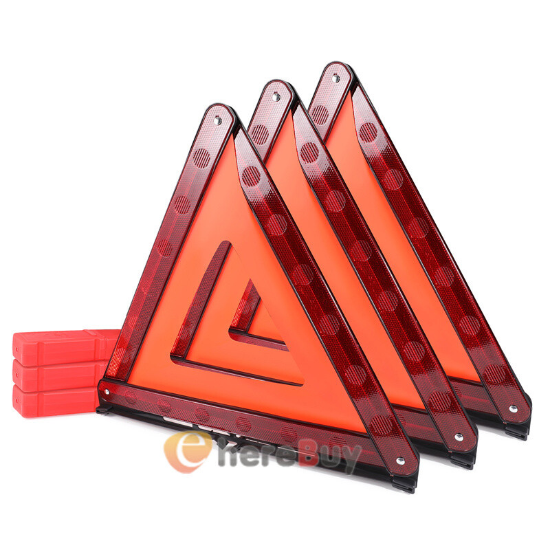 3 Pack Car Emergency Warning Triangles, Reflective Roadside Safety Triangle Kit