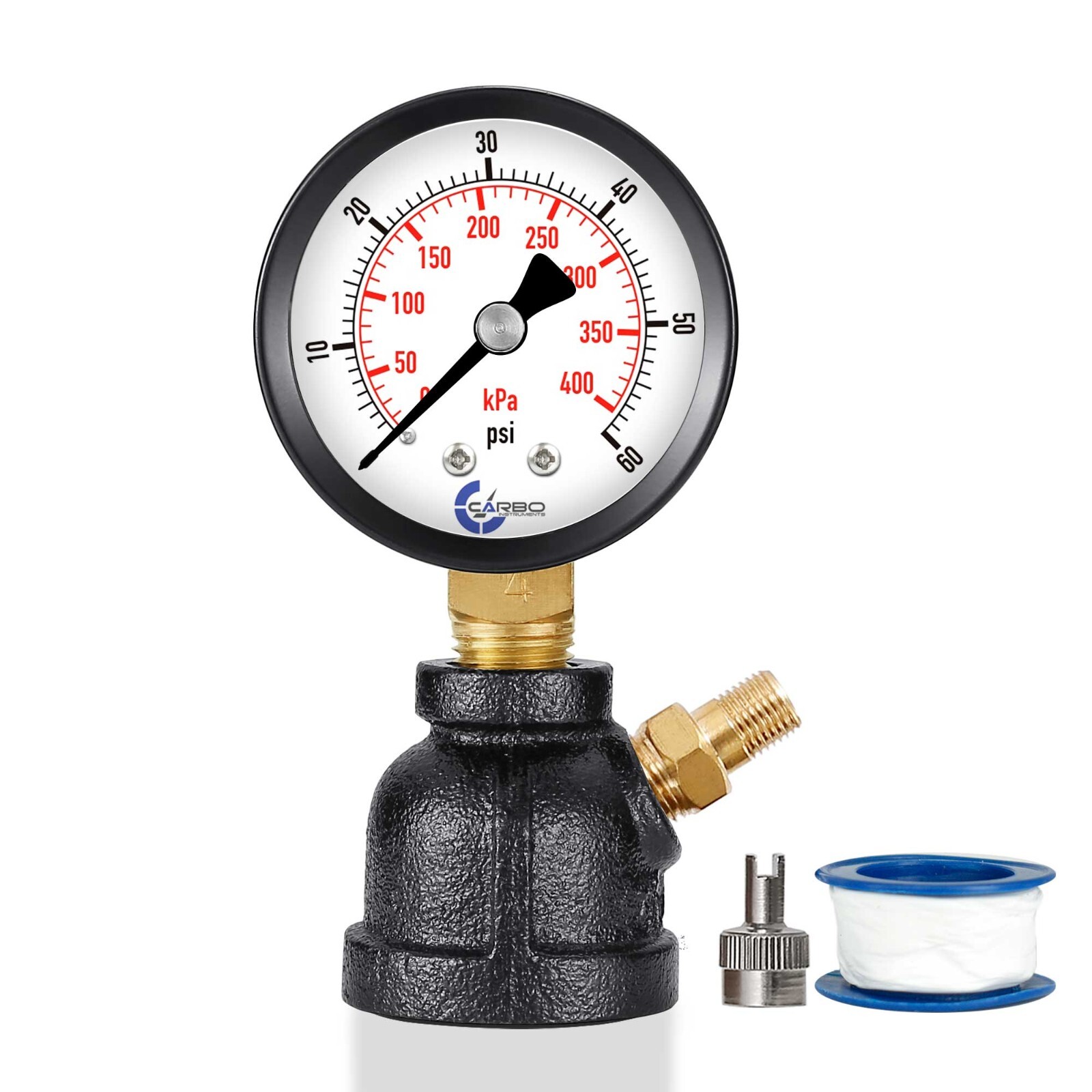 Gas Test Pressure Gauge 60 Pound, 60 PSI/400 kPa 3/4” FNPT Steel Bell Shape Body