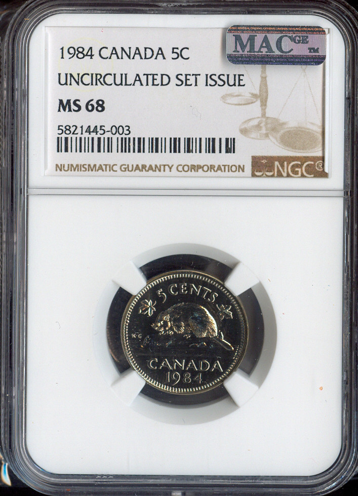 1984 Canada 5 Cents 5C NGC MS68 MAC - Quality
