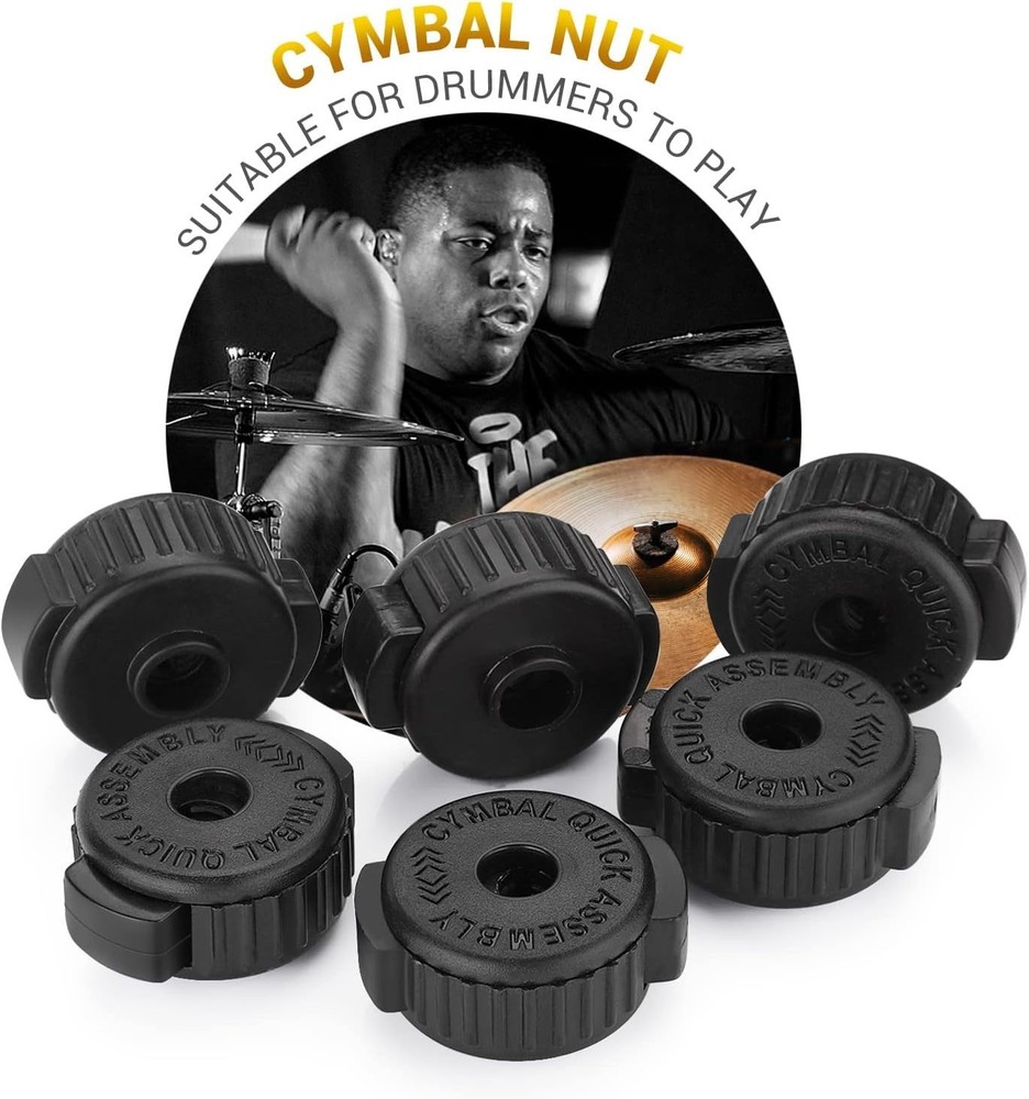 6PCS Black Plastic Cymbal Nuts 8mm Quick-Set for Percussion Drum Kit Replacement