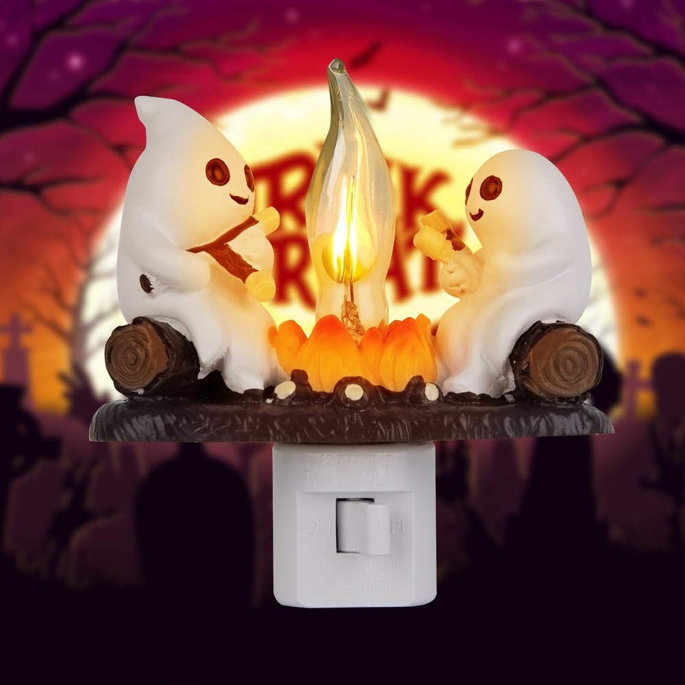 TBGENIUS Ghost Campfire Flickering Night Light, 3D Small Electric Faux White