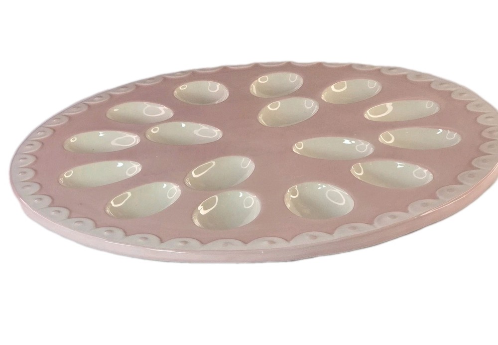 Pink Global Design Deviled Egg Plate Dish Tray Server Easter Spring Dish 16 Eggs
