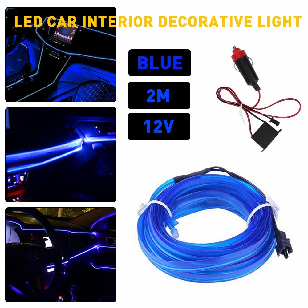 2M Car Inside Interior LED Decor Atmosphere Light Wire Red Line Lamp Strip 12V