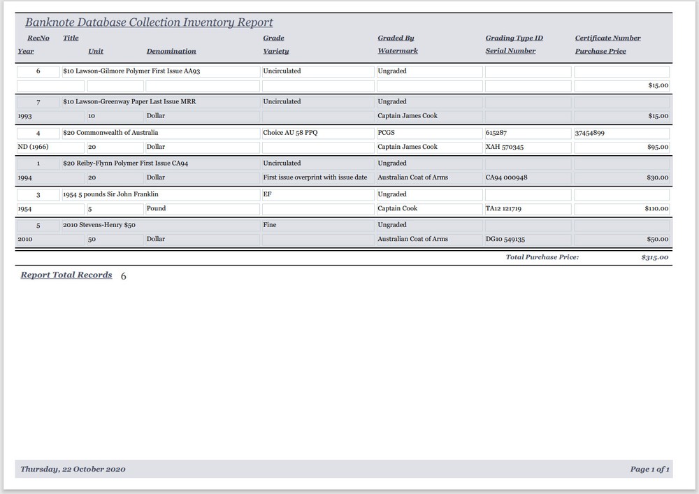 Banknote Collector Database Professional Software for Windows on USB