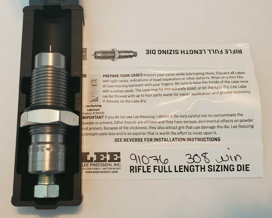 Lee 91076 308 Winchester Rifle Full Length Sizing Die Only Complete