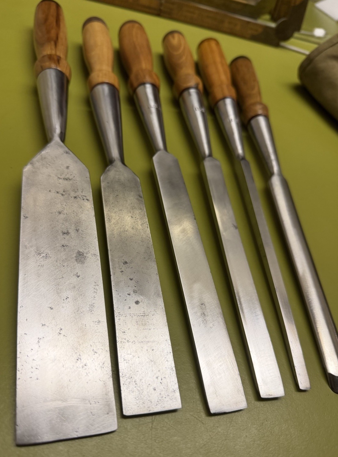 SUPERB 6-pc Set PEXTO vtg Socket Chisels w/MATCHING Handles & CANVAS TOOL ROLLUP