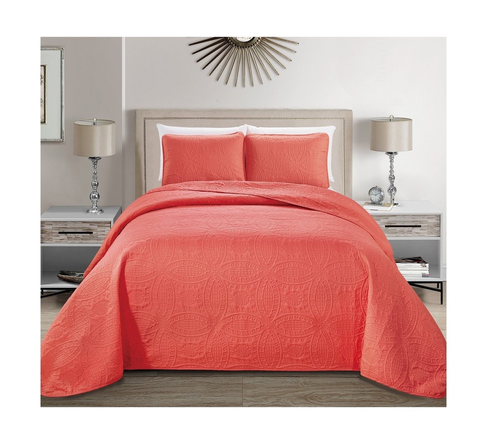 MK Home Mk Collection Solid Embossed Bedspread Bed Cover Over Size ... Fast Ship