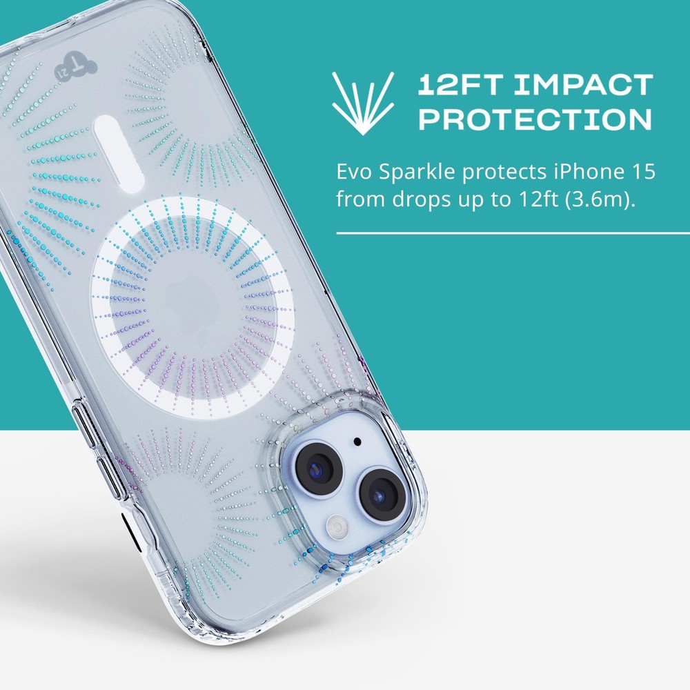 Tech21 Evo Sparkle Case iPhone 16e/15, MagSafe Compatible, 12ft Drop Protect
