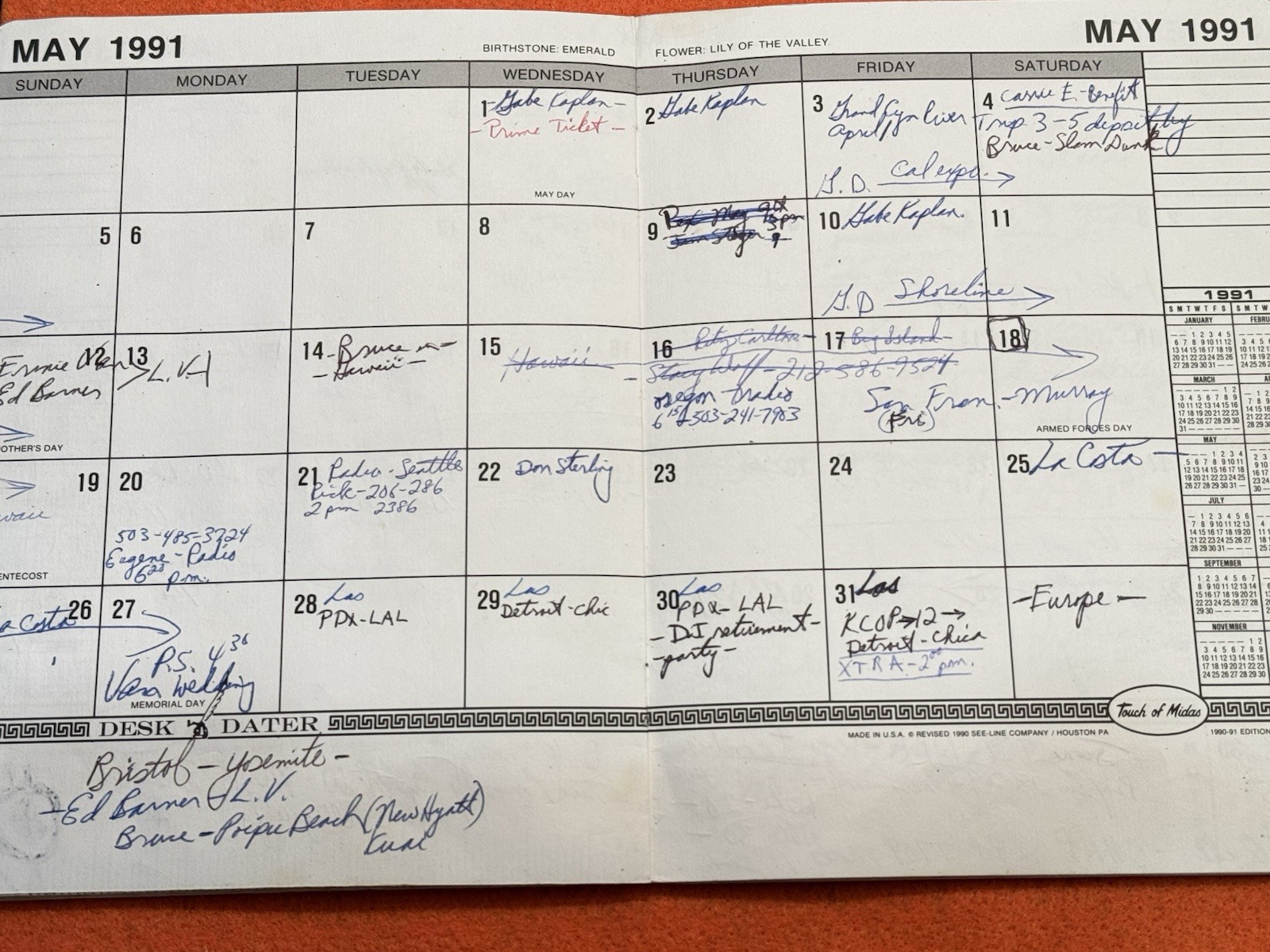 Bill Walton Personally Owned & Signed 1990-1991 Desk Calendar NBA NCAA