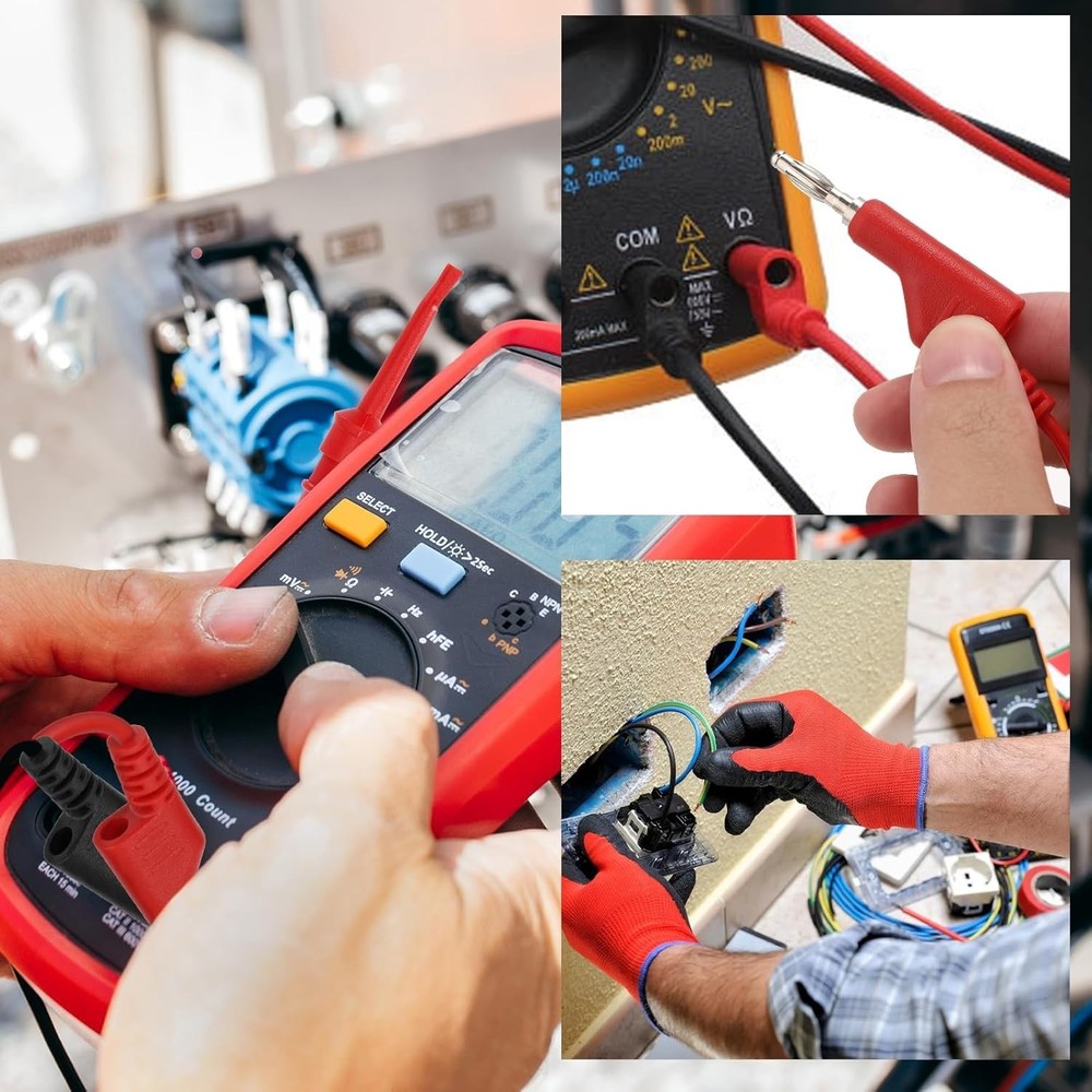 Multimeter Lead Set - 5Pcs Stackable Banana Plug to Hook Wire Cable Ki