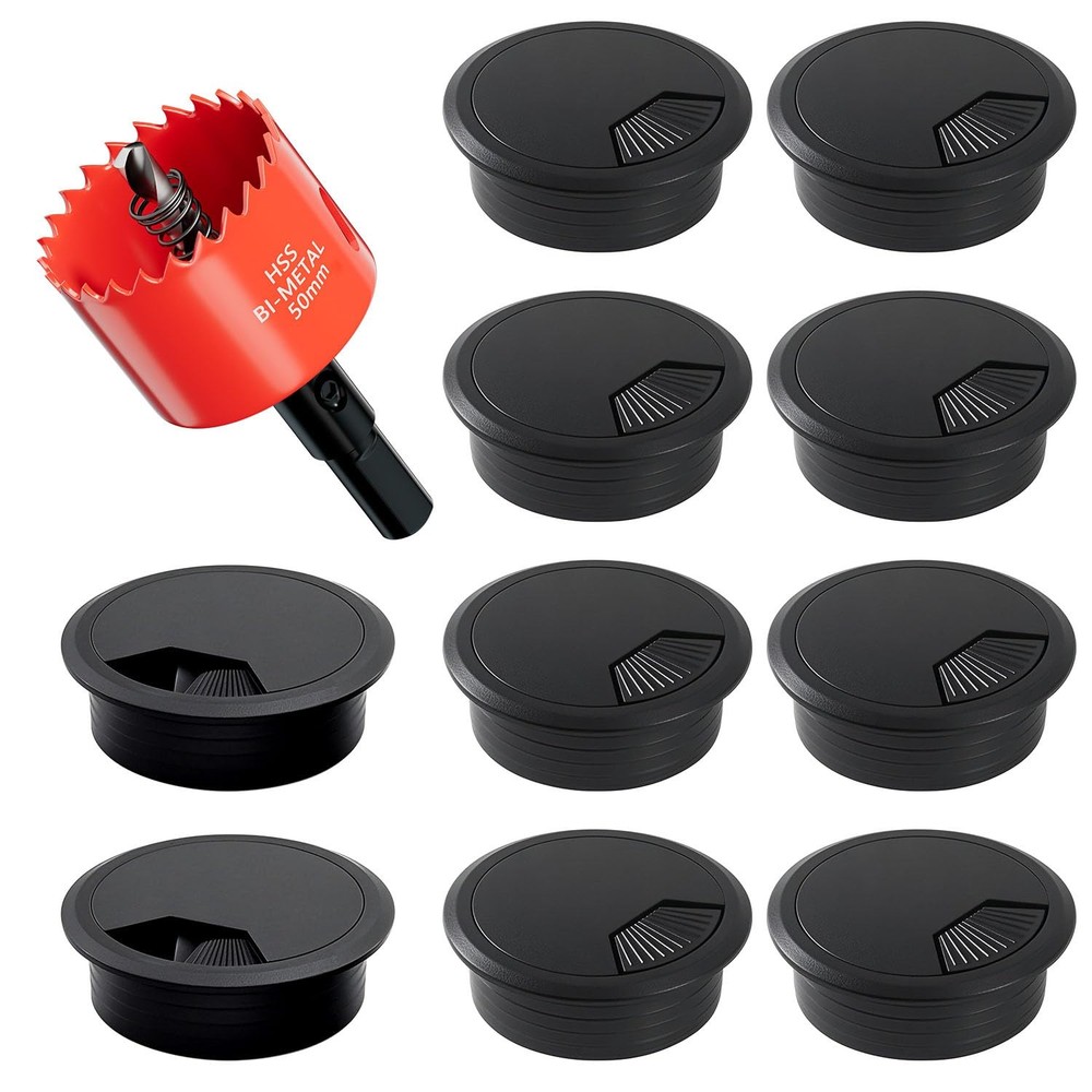 Desk Grommet & Cable 2 Inch (10 Pack) - Black 2 inch,