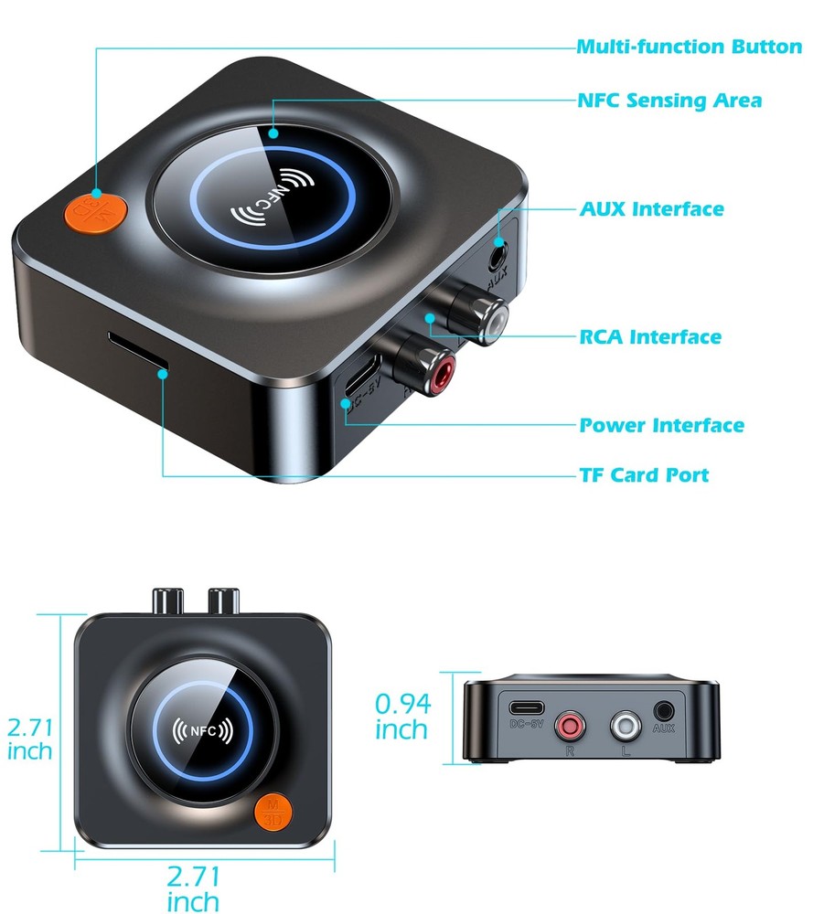 Bluetooth Receiver for Home Stereo, AUX RCA to Bluetooth Adapter for Old Spea...