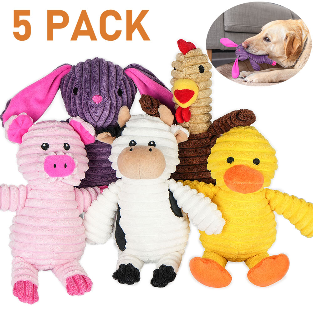 5 Pack Plush Toys Assortment Puppy Pet Squeak Toy for Small Medium Large Dogs