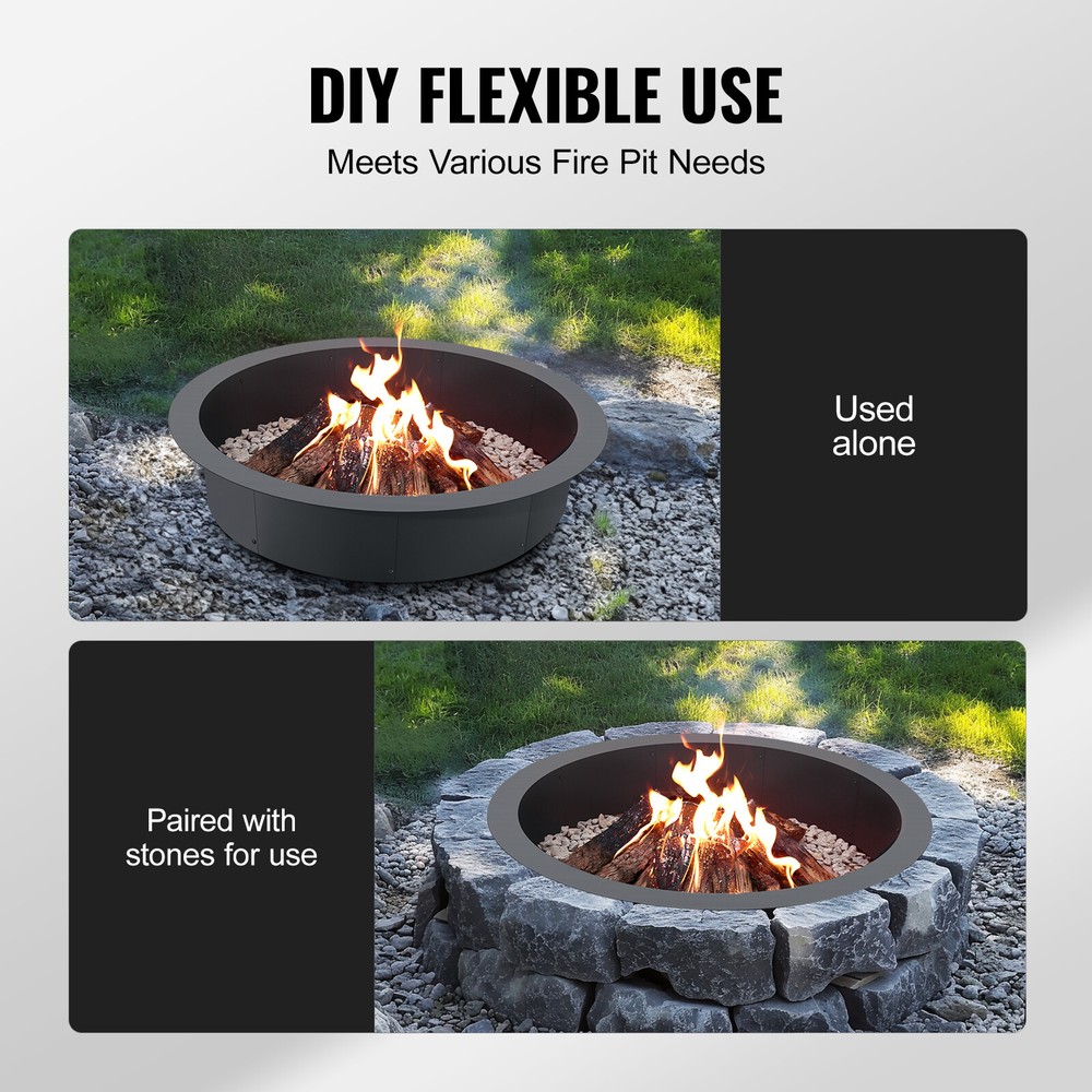 VEVOR Fire Pit Ring Round 45 Inch Outer Steel Liner DIY Campfire Ring Firepit