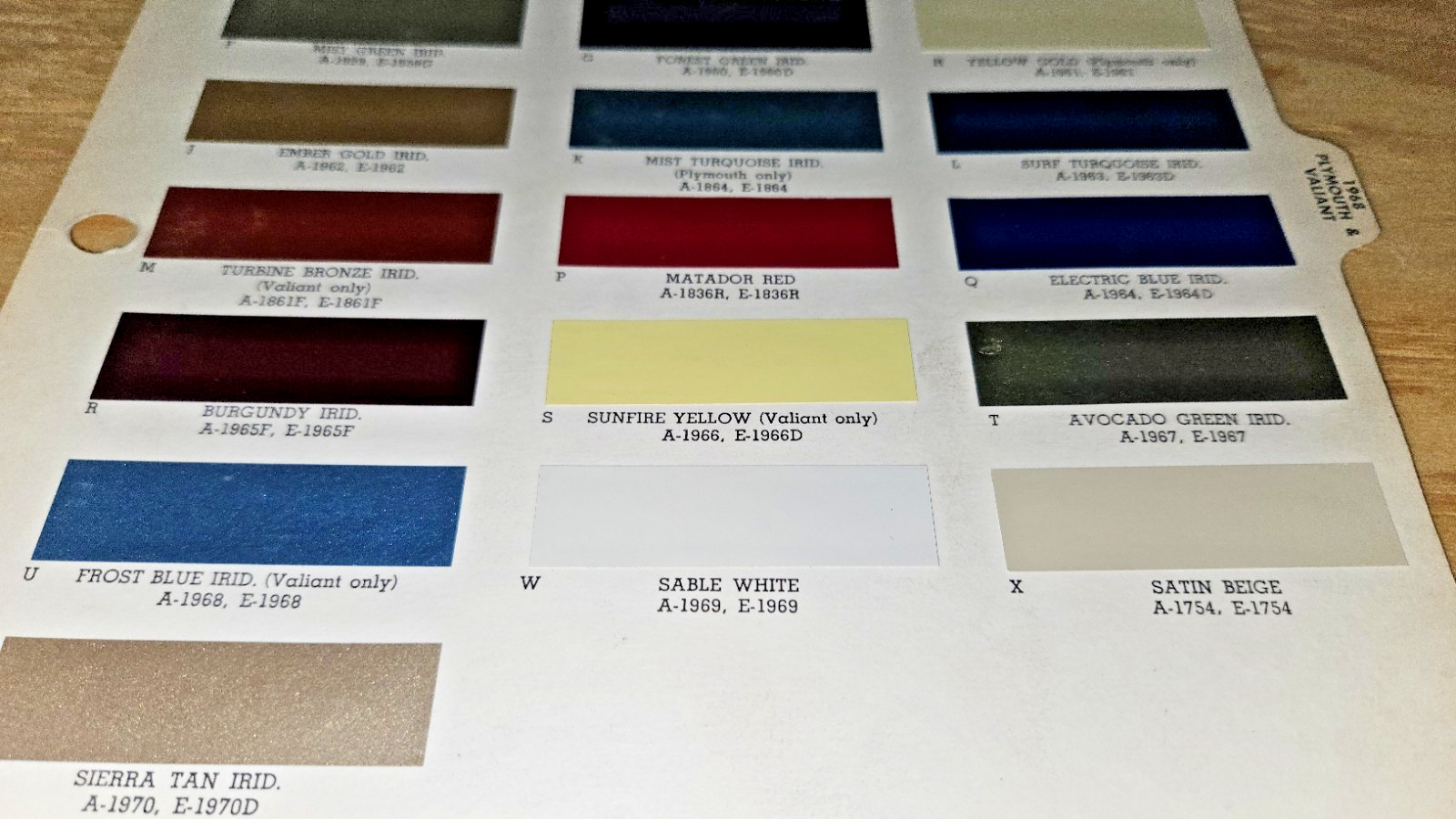 1968 PLYMOUTH Paint chips RM VALIANT BARRACUDA BELVEDERE FURY GTX SATELLITE chip