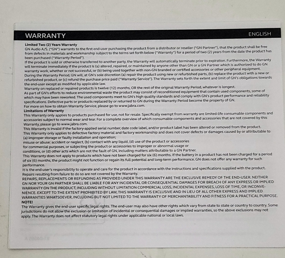 Jabra Evolve2 65 Flex Foldable Wireless Headset Fast Pairing HSC190W OPEN BOX