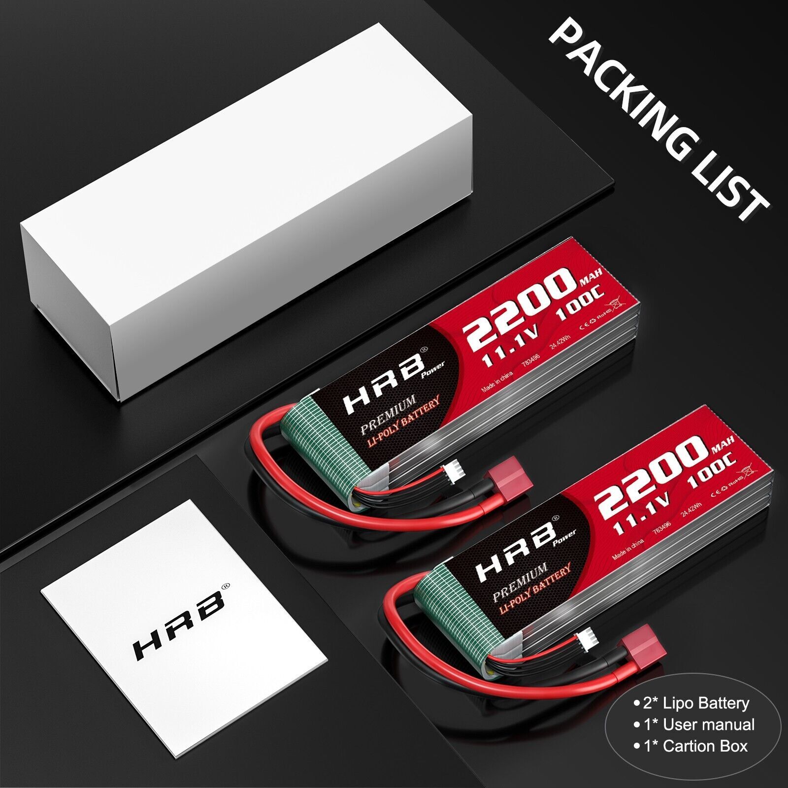 2x HRB 2200mAh 3S 11.1V 100C Lipo Battery Deans for RC Car Turck Racing Boat FPV