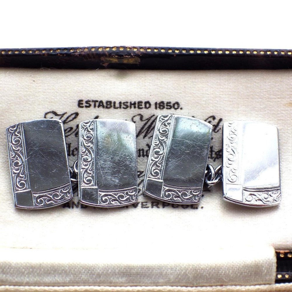 Vintage Silver Cufflinks Engraved Design
