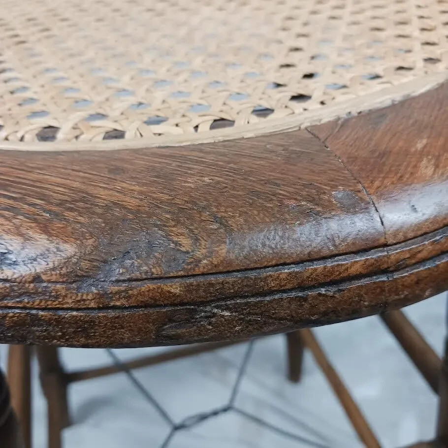 Antique Cane And Wood Stool With Wire Support