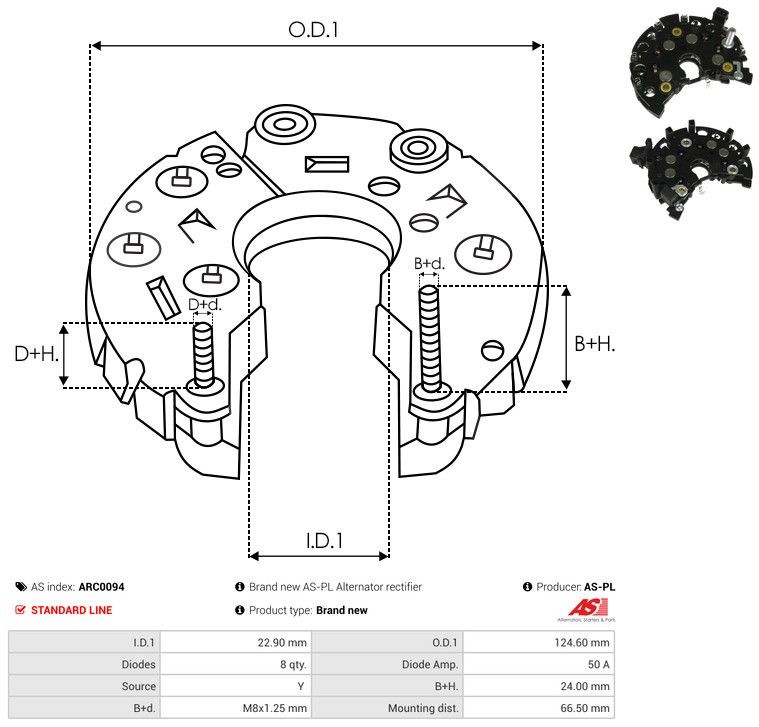 FOR CAR STARTER ARC0094 RECTIFIER, ALTERNATOR