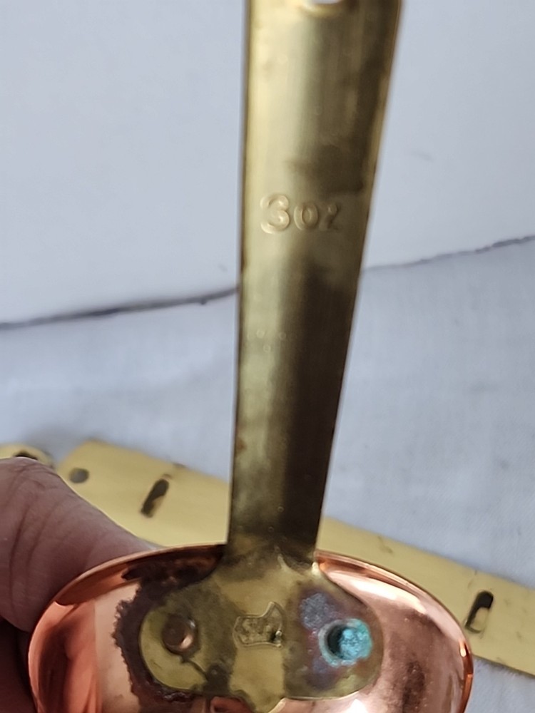 Vintage Copper & Brass Measuring Scoops @ HOOK; MARKED"BOOT/KOREA"4 PC
