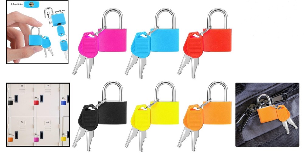 Lightweight & Rustproof Luggage Locks - 6 Colored Padlocks with Keys Included
