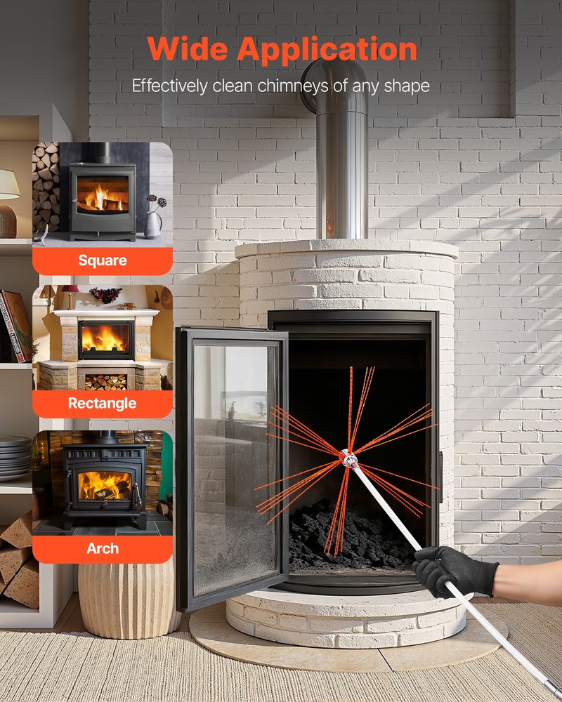 VEVOR Chimney Sweep Kit Fireplace Cleaning Tool Square Arch Rectangle Chimneys
