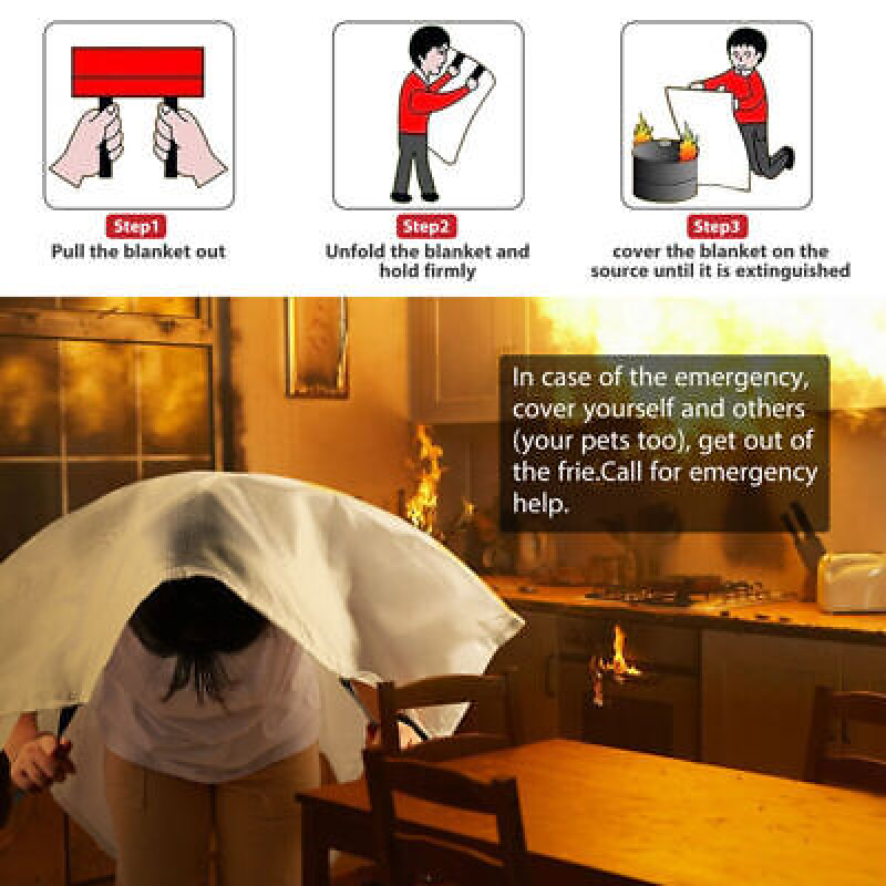 Large Fire Blanket Fireproof For Home Kitchen Office Caravan Emergency Safety
