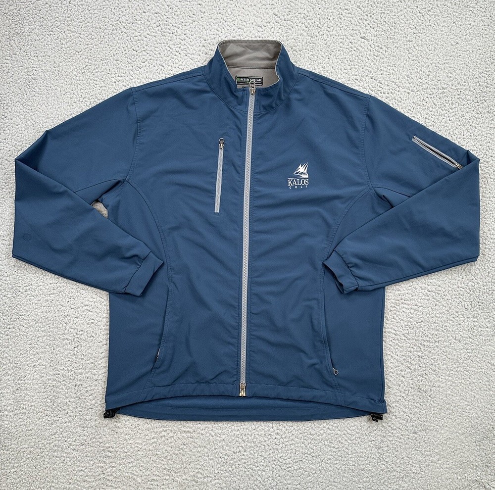 Peter Millar Wind Element Jacket Men's Medium Blue Full Zip Kalos Golf Logo