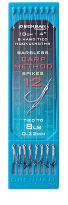 DRENNAN CARP METHOD PUSHSTOP  4” (10cm) TIED B’LESS HOOKLENGTHS - 8 PER PACK