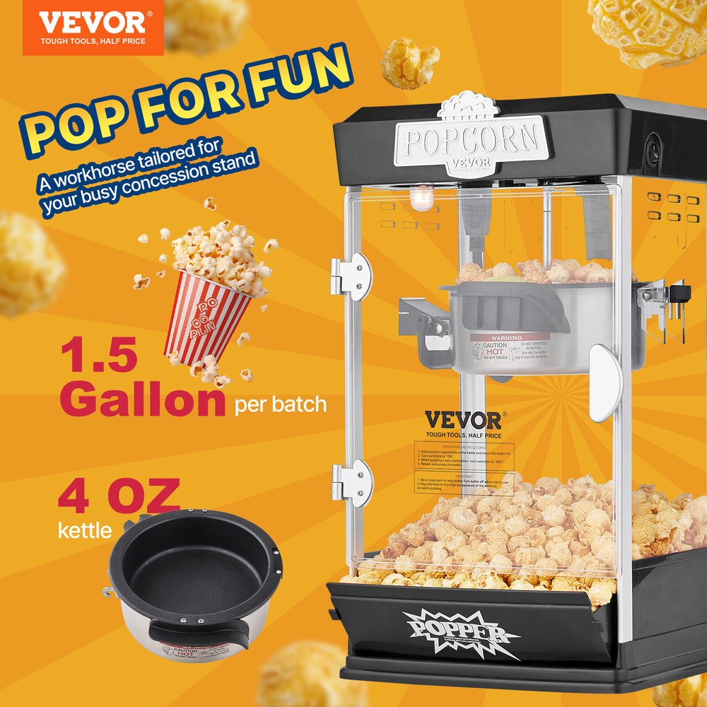 Popcorn Popper Machine Tabletop Popcorn Maker 480W 4 Oz Black