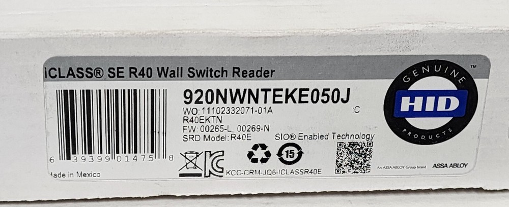 NEW HID 920NWNTEKE050J iCLASS SE R40 Wall Switch Reader