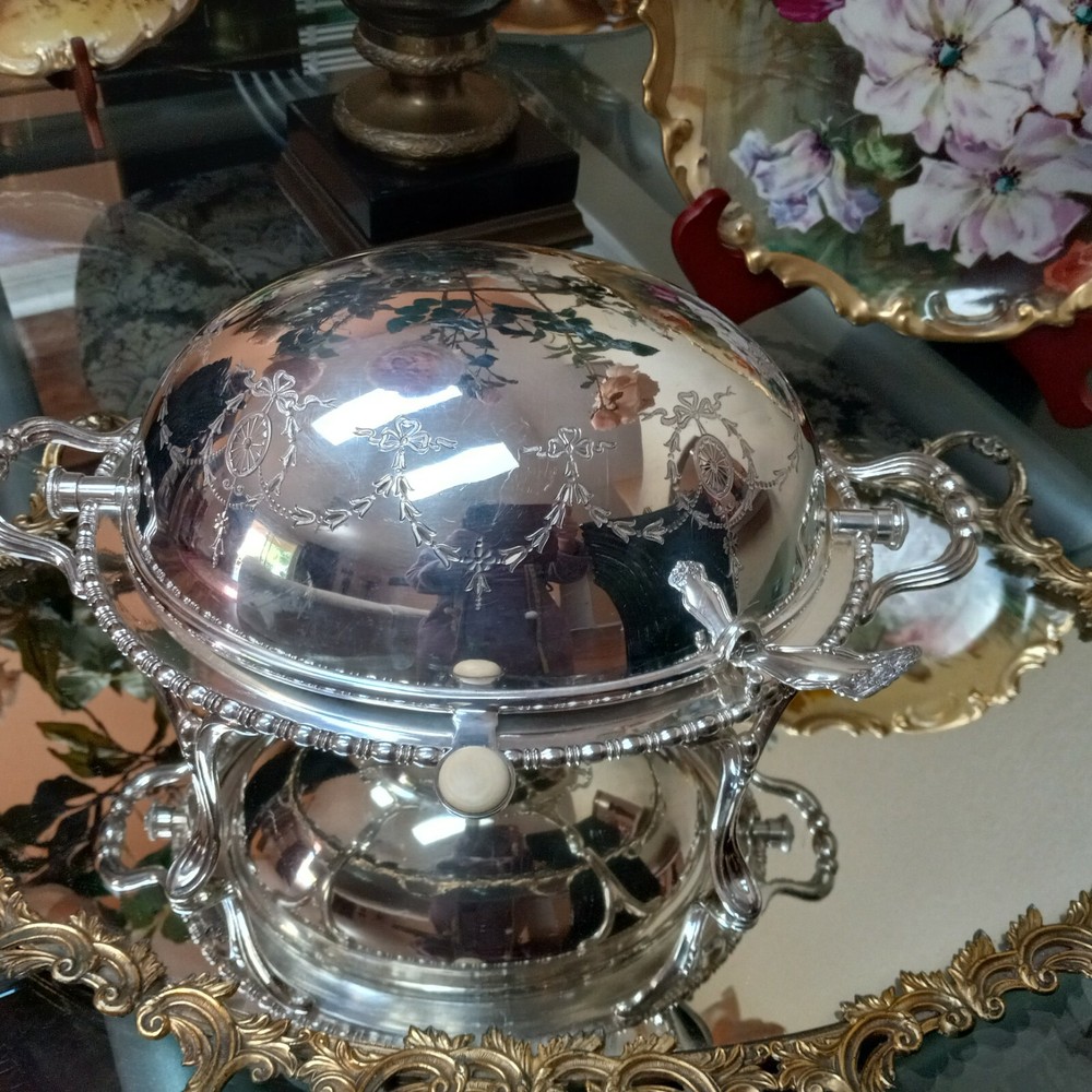 antique Silver Plate Serving Dish/Spoon