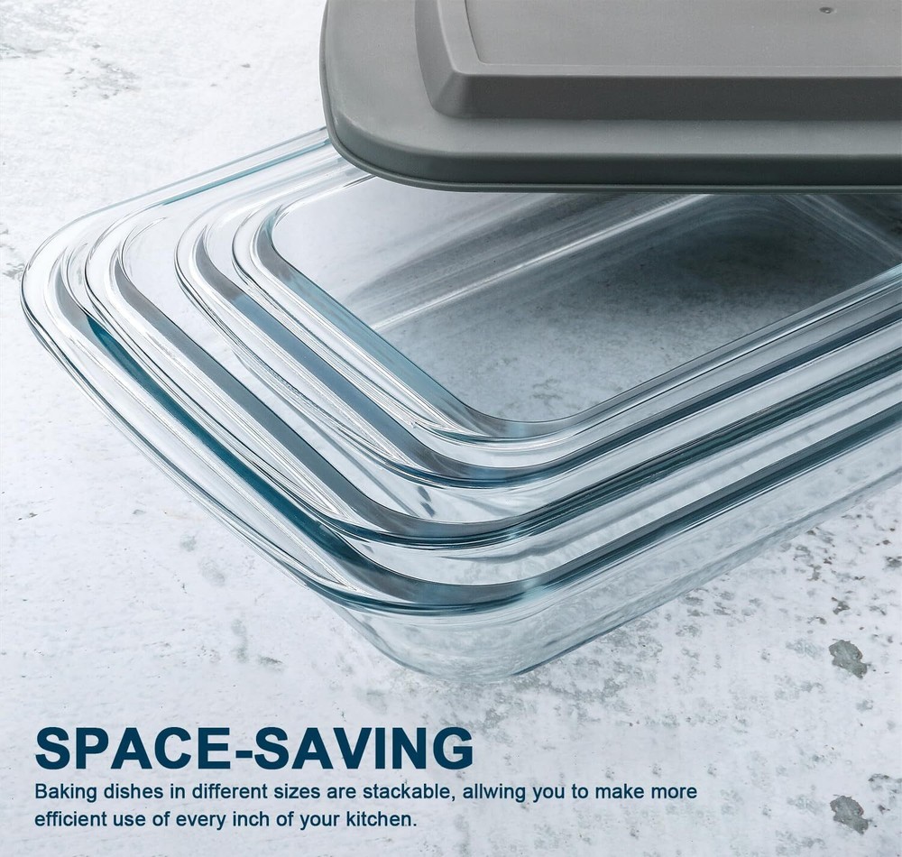 8-Piece DeepGlass Baking PanSet with Plastic Lid,Rectangular Baking Pan Set,Gray