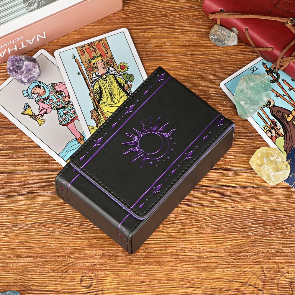 PU Leather Tarot Card Protective Case, Sun Moon Pattern Design Tarot Deck Sto...