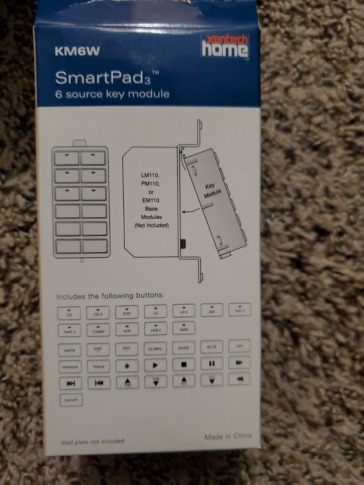 Xantech Home KM6W SmartPad3 6 Source Key Module White 6 Basic Functions